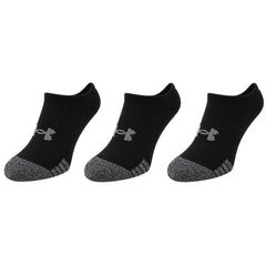 Under Armour 3-Pack HeatGear No Show Kids Black Socks