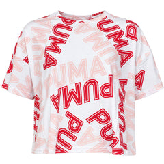 Puma Modern Sports AOP Womens White/Pink T-Crop Top