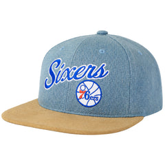 Mitchell & Ness NBA Philadelphia 76ers Denim Script Blue Cap