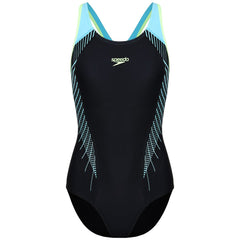Speedo Fit Laneback Womens Black/Blue Swimming Costume
