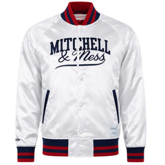 Mitchell & Ness Logo Mens White Satin Jacket