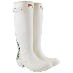 Hunter Tall Botanical Back Womens White Wellington Boots