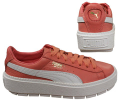 Puma Platform Trace Womens Cleated Leather Low Top Trainers Pink 366109 03 B77A