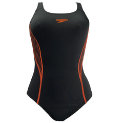 Speedo Placement Womens Black/Orange Swimming Costume