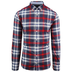 Tommy Hilfiger Collared Checkered Navy Red Mens Casual Shirt MW0MW07804 902