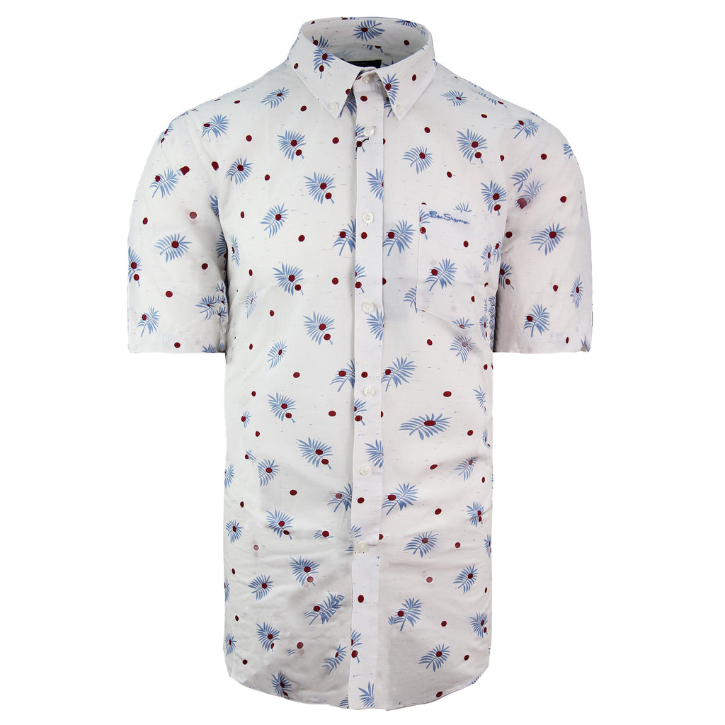 Ben Sherman Printed Mens White Oxford Shirt