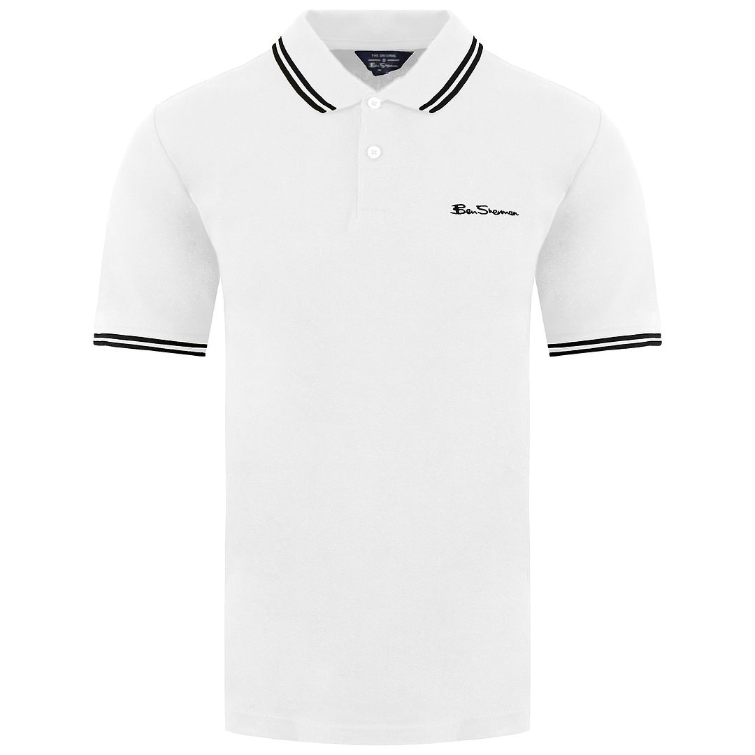 Ben Sherman Collar Interest Mens White Polo Shirt