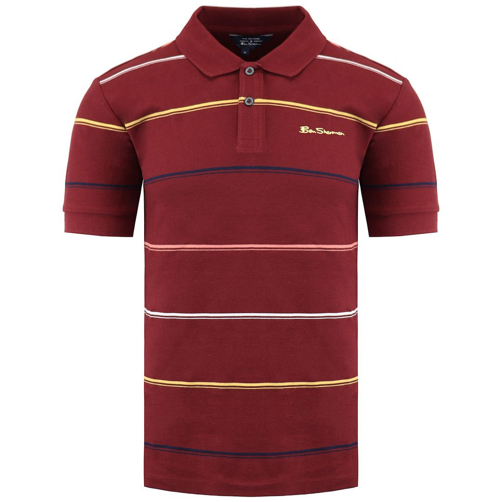 Ben Sherman Stripped Mens Burgundy Polo Shirt