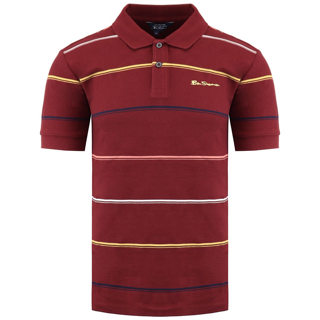 Ben Sherman Stripped Mens Burgundy Polo Shirt