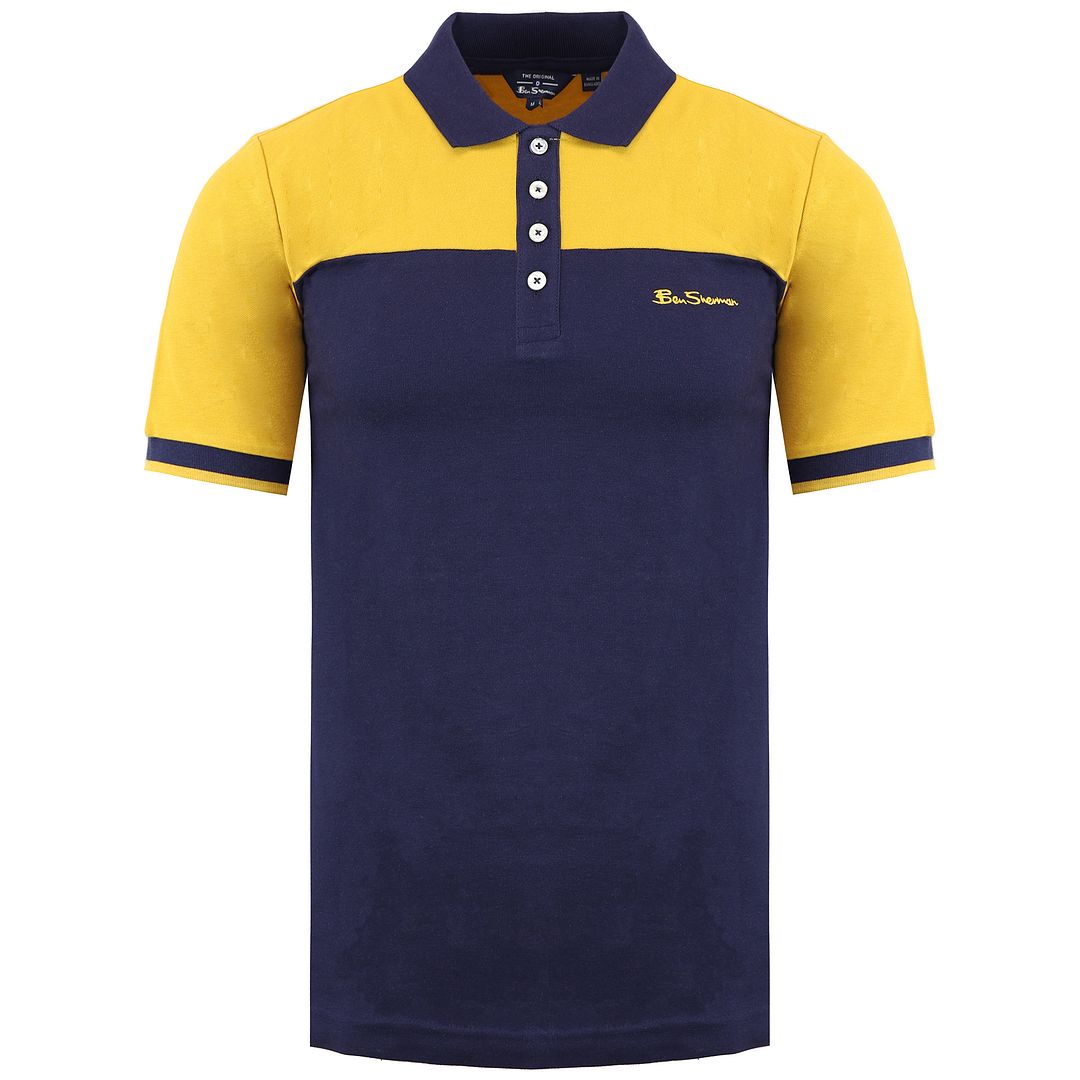 Ben Sherman Colour Block Mens Navy/Yellow Polo Shirt