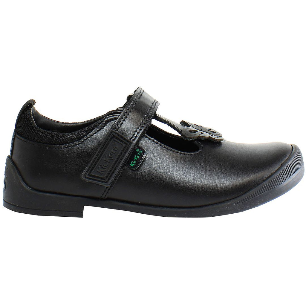 Kickers Bridie Flutter T-Bar Kids Black Shoes