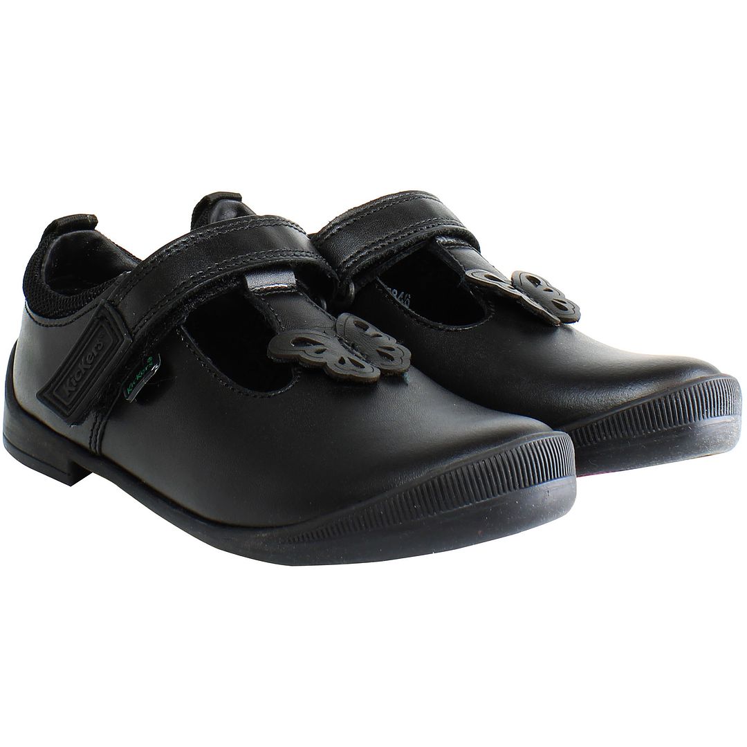 Kickers Bridie Flutter T-Bar Kids Black Shoes