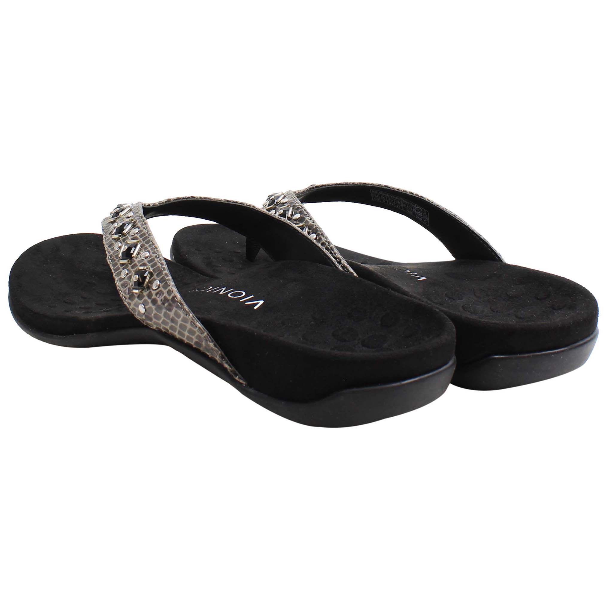 Vionic Floriana Snake Womens Black Flip-Flops