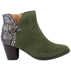 Vionic Naomi Snake Womens Green Heeled Boots