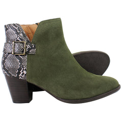 Vionic Naomi Snake Womens Green Heeled Boots