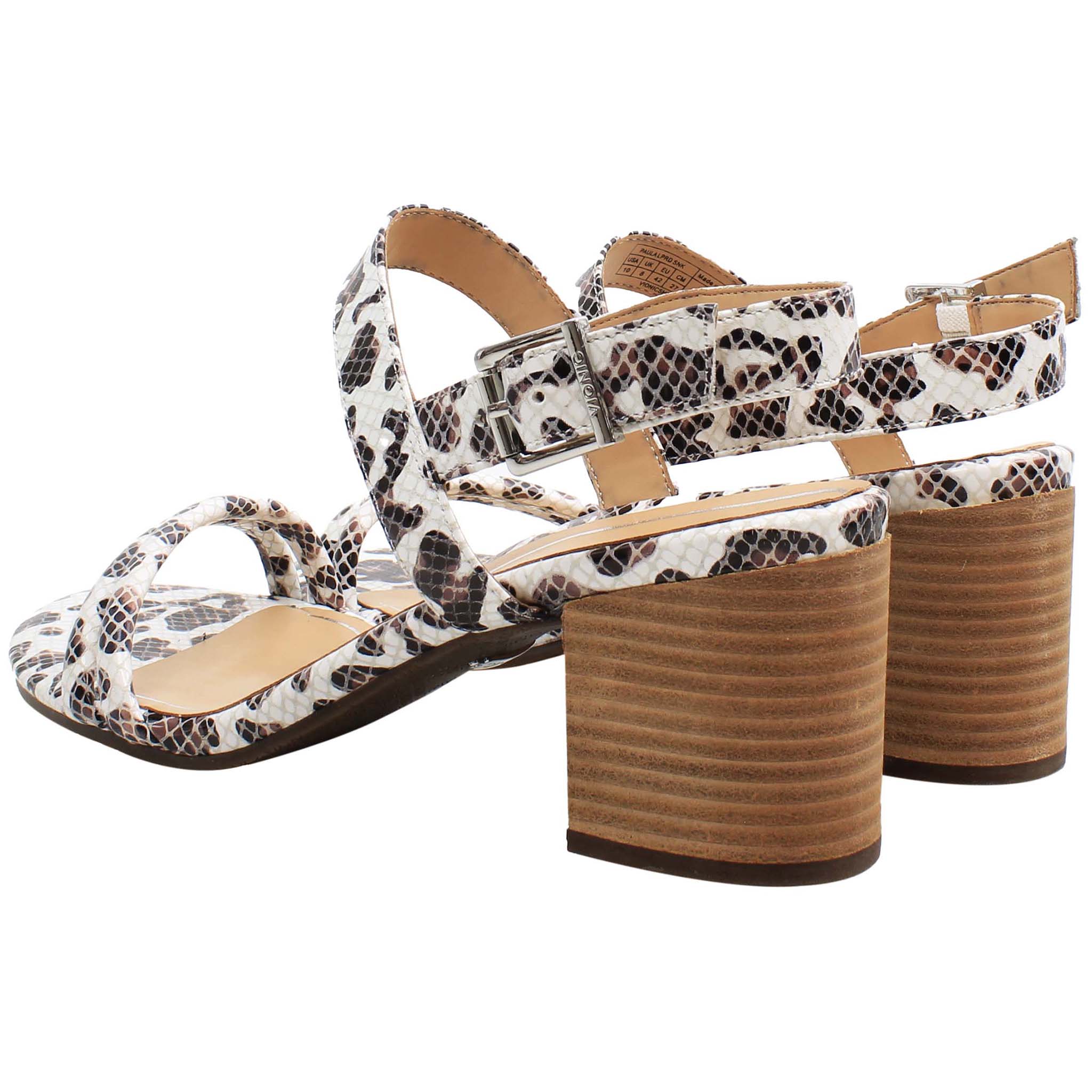 Vionic Paula Embossed Leopard Womens White/Brown Heeled Sandals