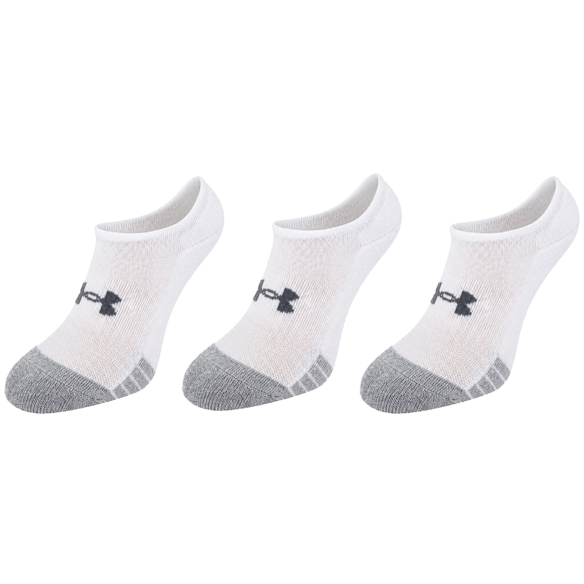 Under Armour 3-Pack HeatGear No Show Kids White Socks