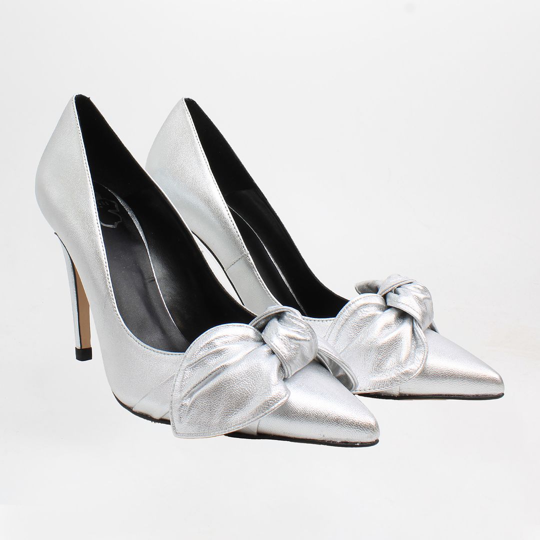 Ted Baker Ryal Metallic Bow Womens Silver Court Shoes NO BOX