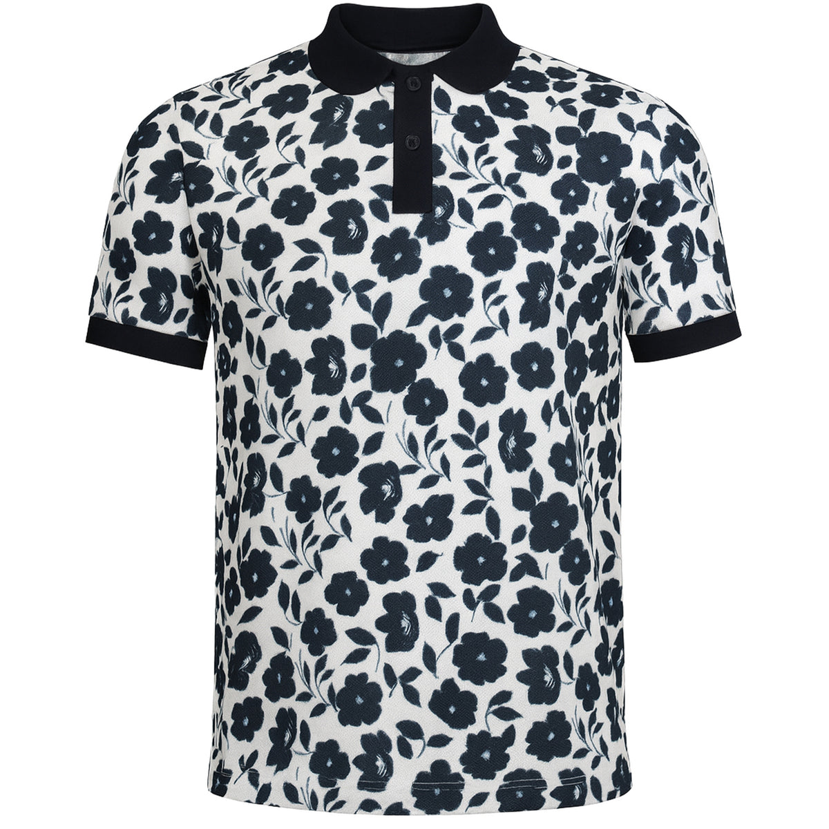 Ted Baker Baskst Printed Mens Blue/Ecru Polo Shirt