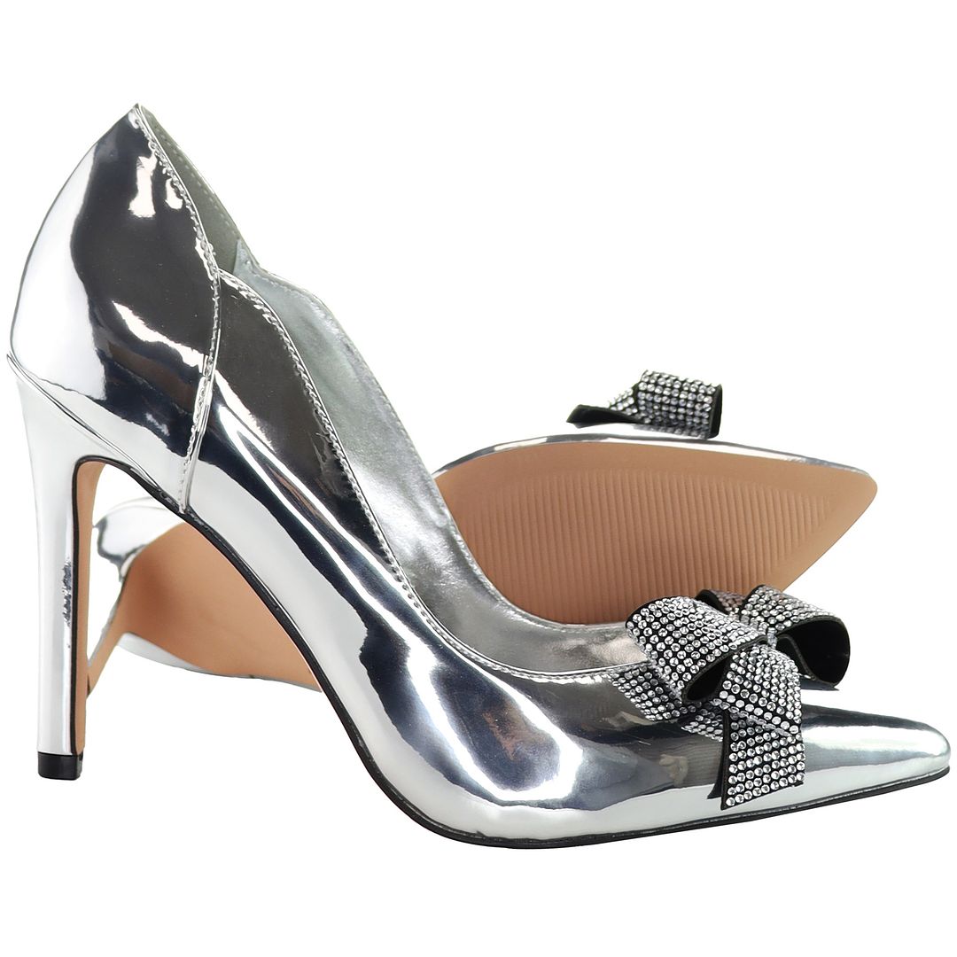 Ted Baker Orlila Crystal Bow Womens Silver Court Shoes