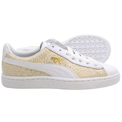 Puma Basket Crocodile Mens White/Gold Trainers