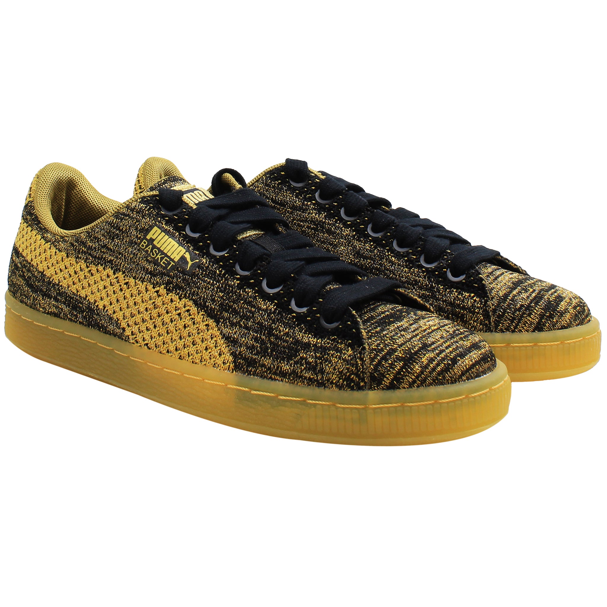 Puma Basket Knit Mens Metallic Gold Trainers