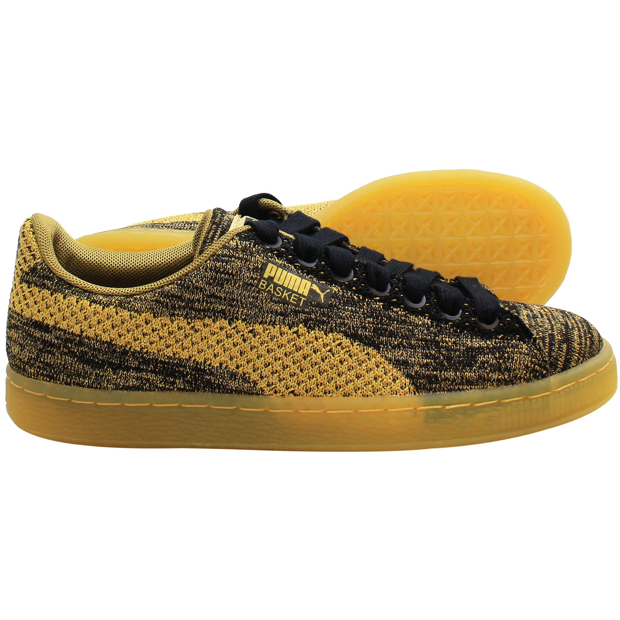 Puma Basket Knit Mens Metallic Gold Trainers