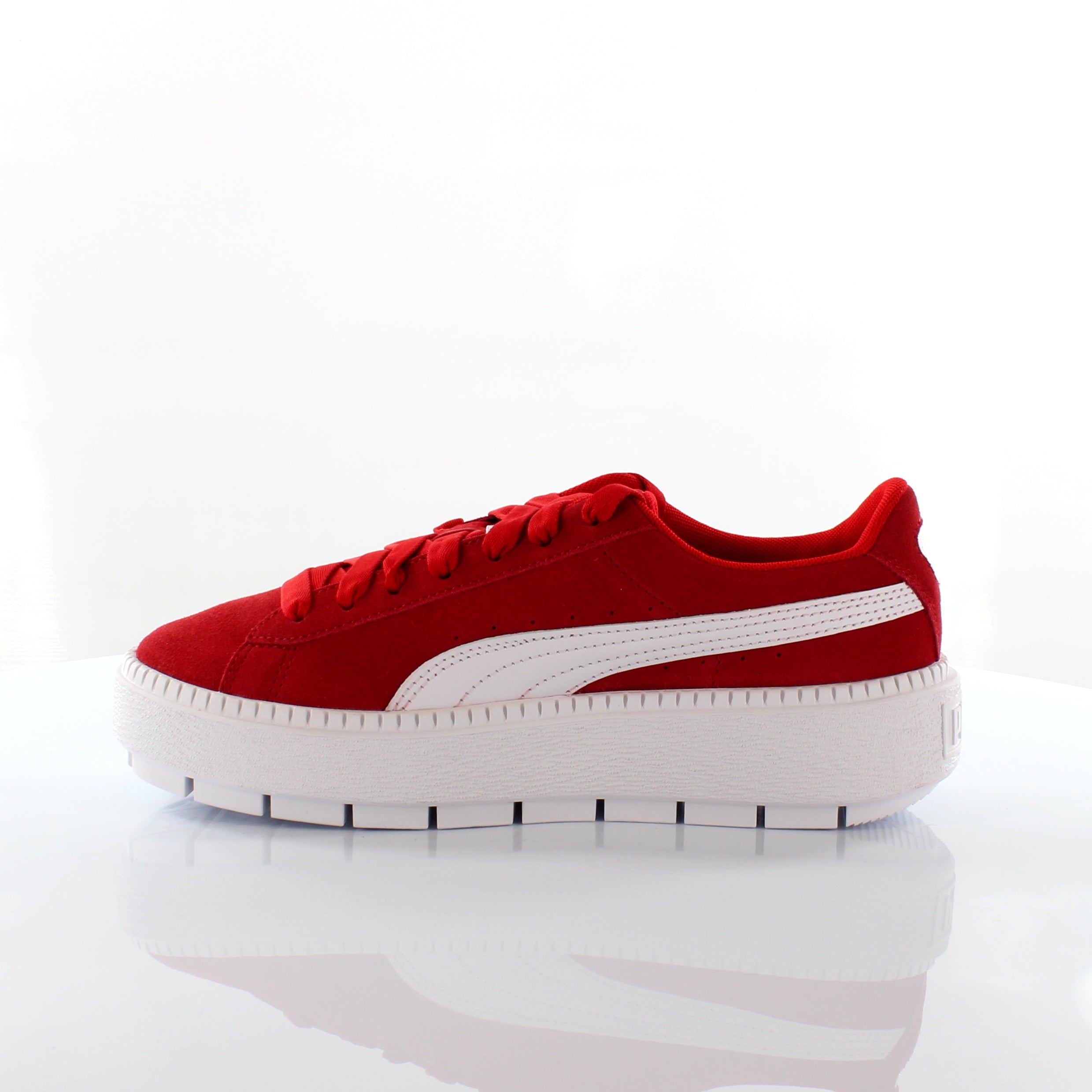 Puma Platform Trace MU Red Suede Low Lace Up Womens Trainers 367980 03