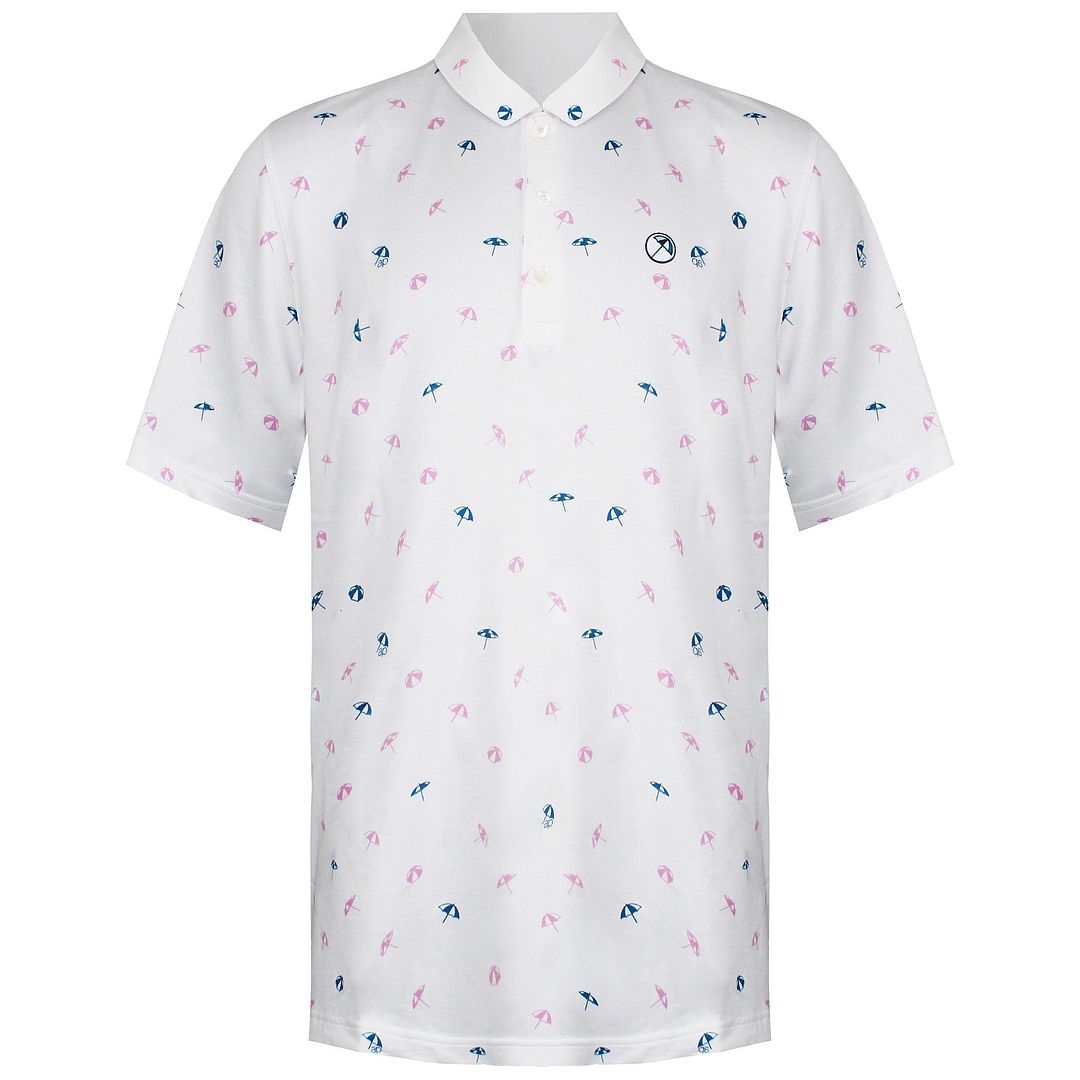 Puma x Arnold Palmer Short Sleeve Collared White Mens Dancing Umbrellas Golf Polo Shirt 533021 01