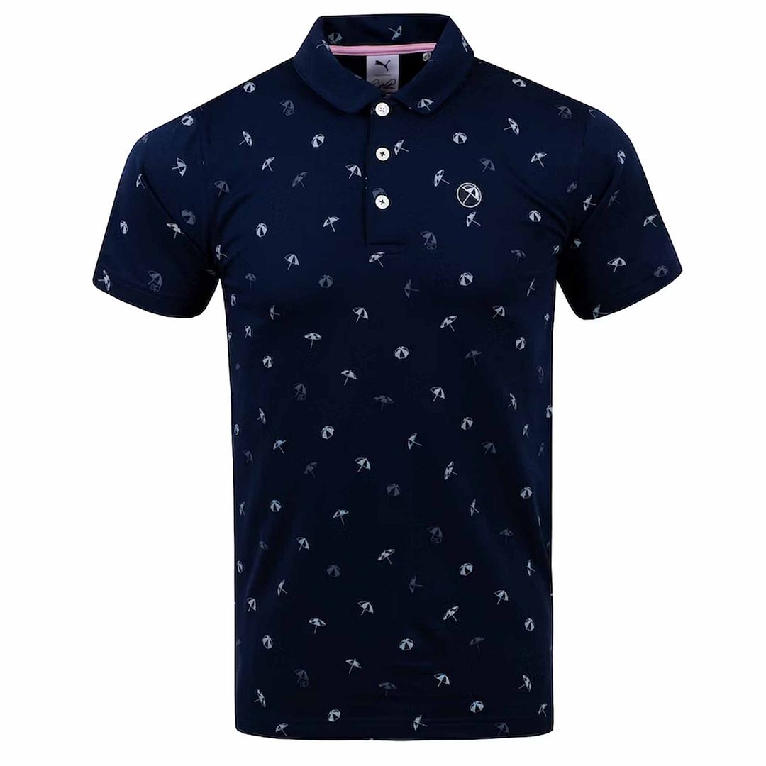 Puma x Arnold Palmer Navy Mens Dancing Umbrellas Golf Polo Shirt 533021 03