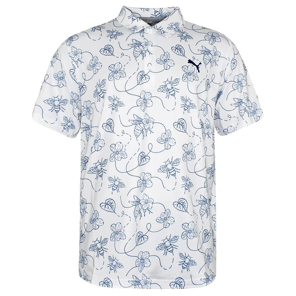 Puma x Cloudspun Pollinators Mens White/Blue Golf Polo Shirt