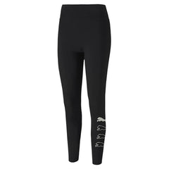 Puma Stretch Waist Black Graphic Logo Womens Rebel Leggings 572485 01