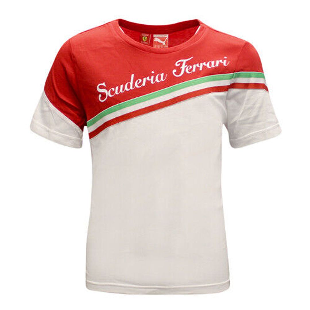 Puma Scuderia Ferrari Short Sleeve Crew Neck White Red Kids T-Shirt 760865 01