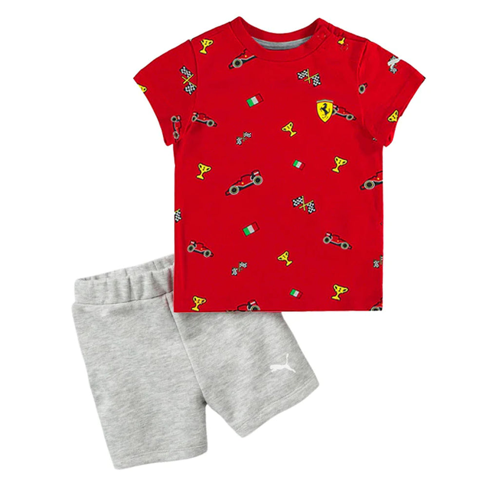 Puma Scuderia Ferrari AOP T-Shirt Grey Shorts Kids Two-Piece Set 762121 01