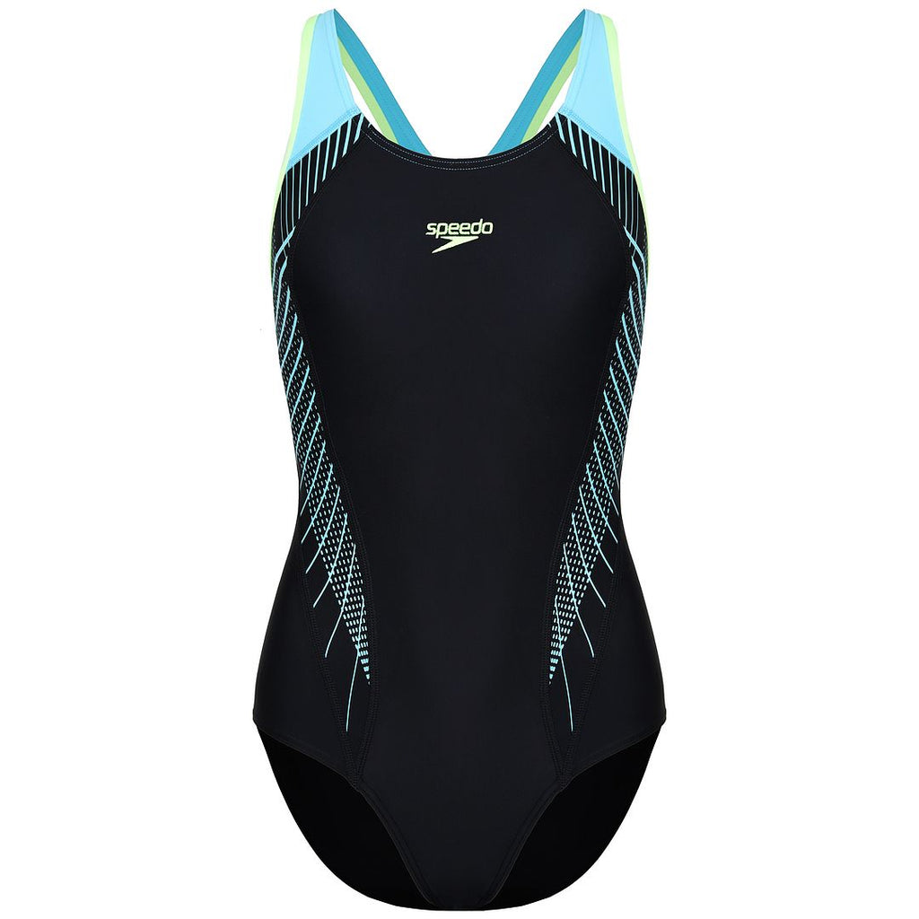 Speedo Fit Laneback Womens Black/Blue Swimsuit