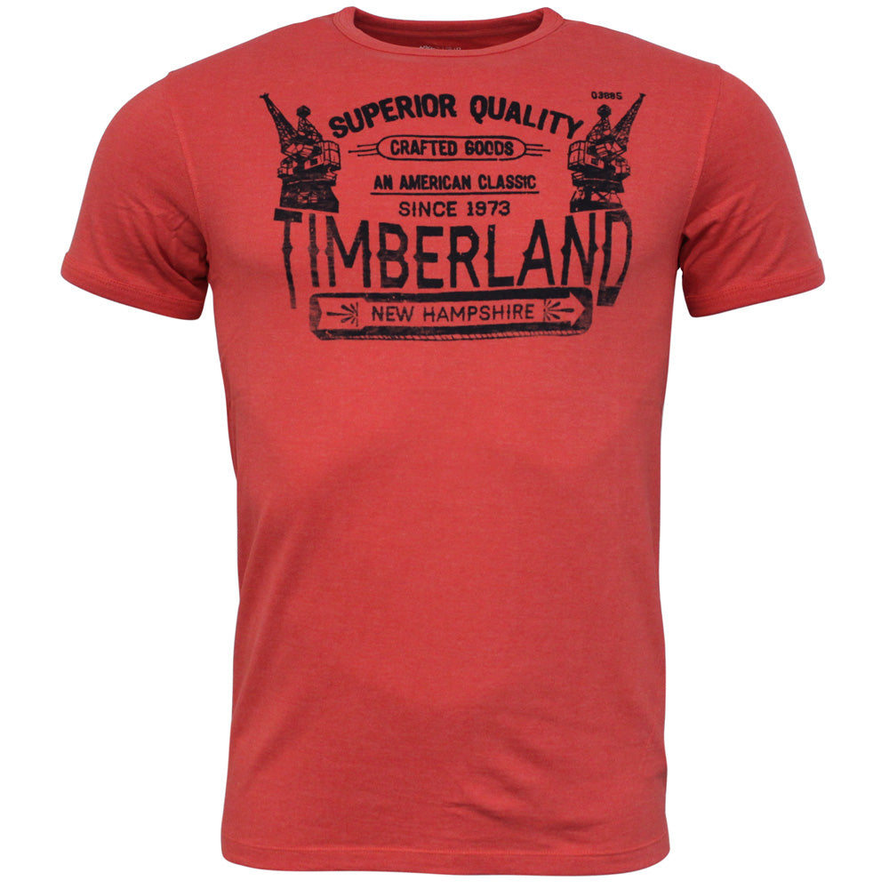 Timberland Vintage New Hampshire Red  Sleeve Slim Fit Mens T-Shirt Top A1HVK E66