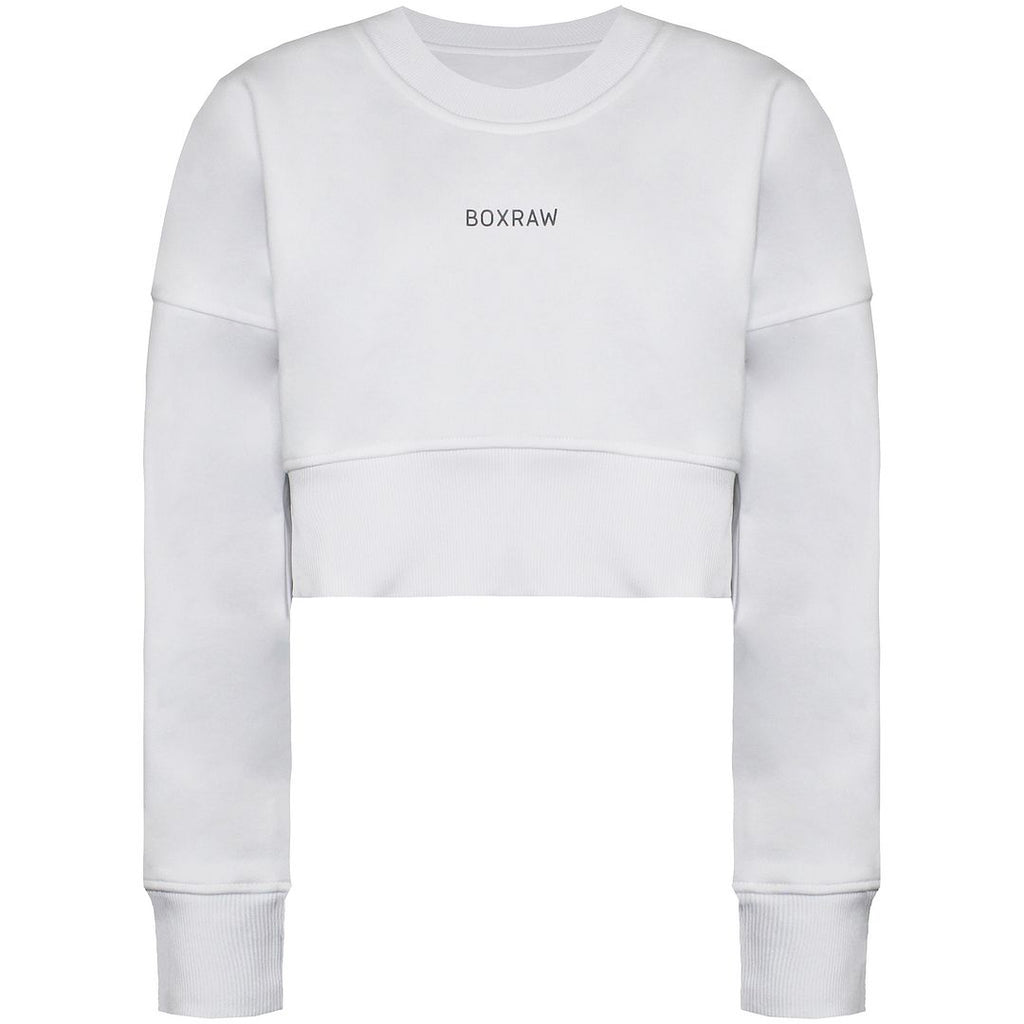 BoxRaw Johnson Womens White Cropped Sweatshirt