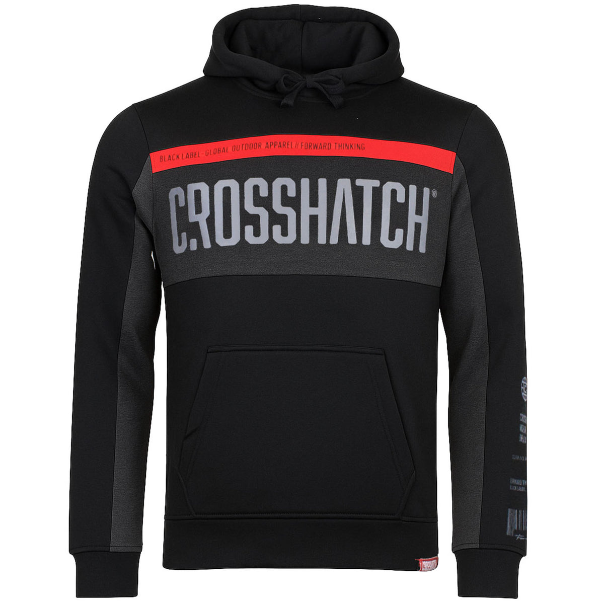 Crosshatch Panel Mens Black Hoodie