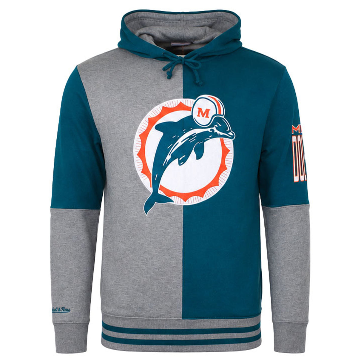 Mitchell & Ness NFL Miami Dolphins Split Color Mens Grey/Teal Hoodie