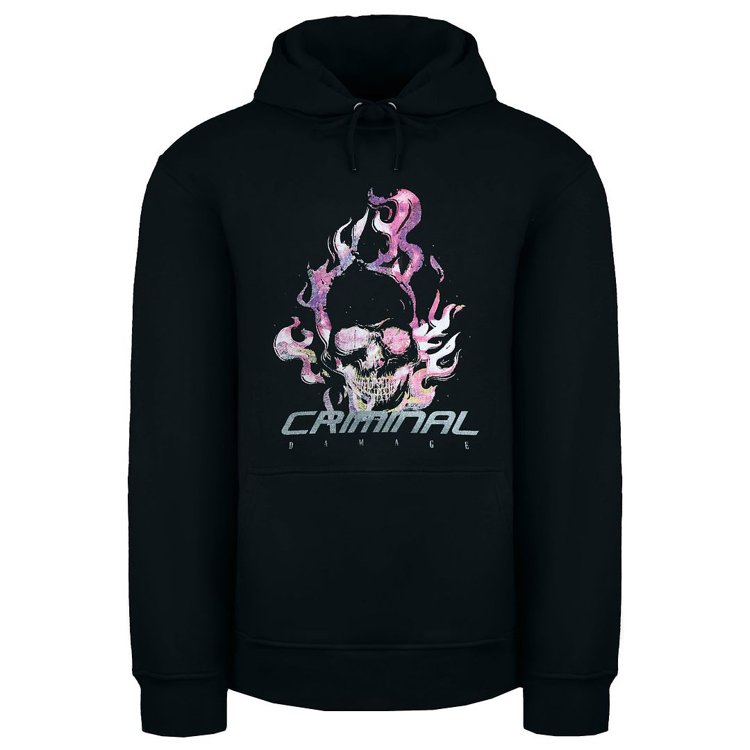 Criminal Damage Flamin Skull Mens Black Hoodie