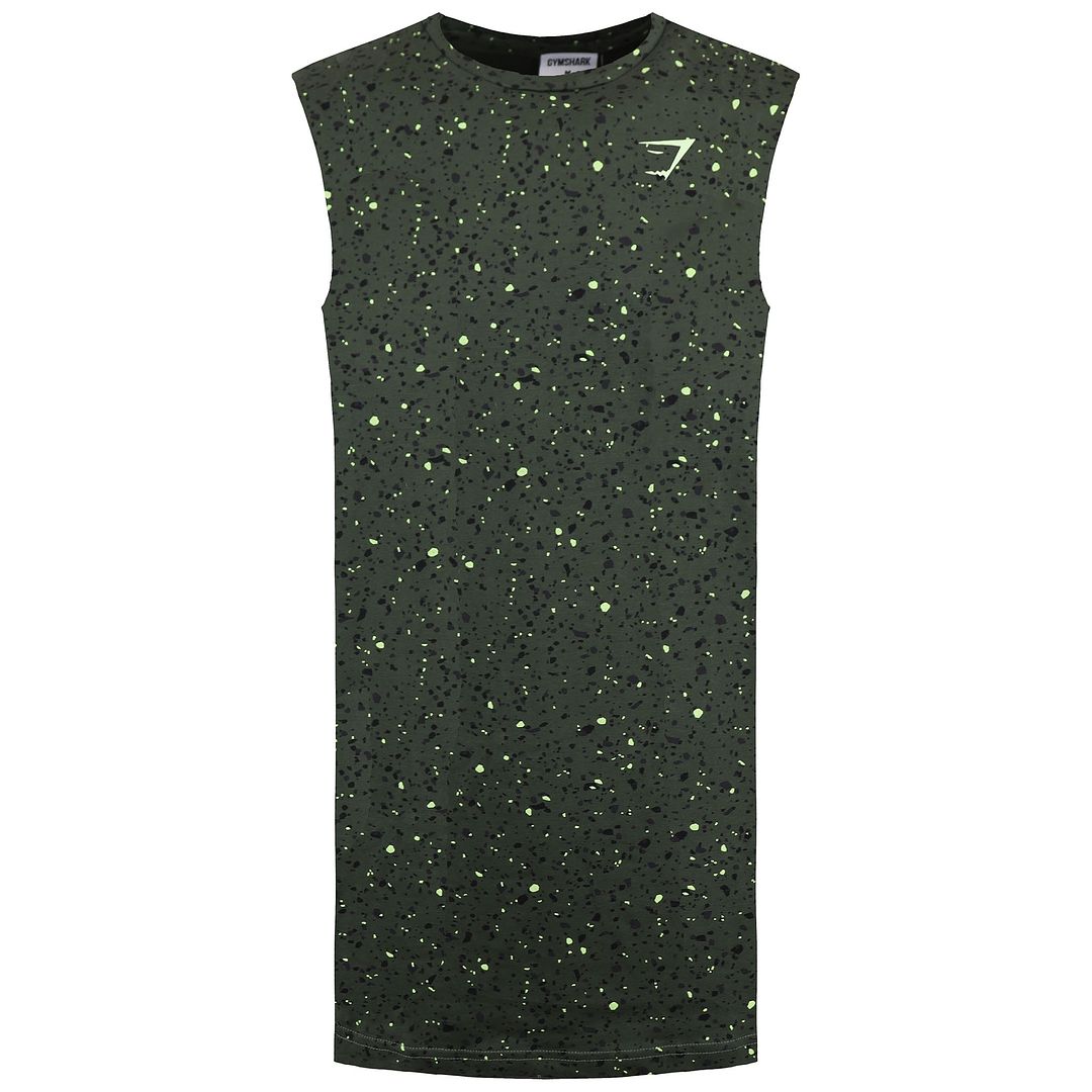 Gymshark Micro Print Mens Green Drop Tank Top