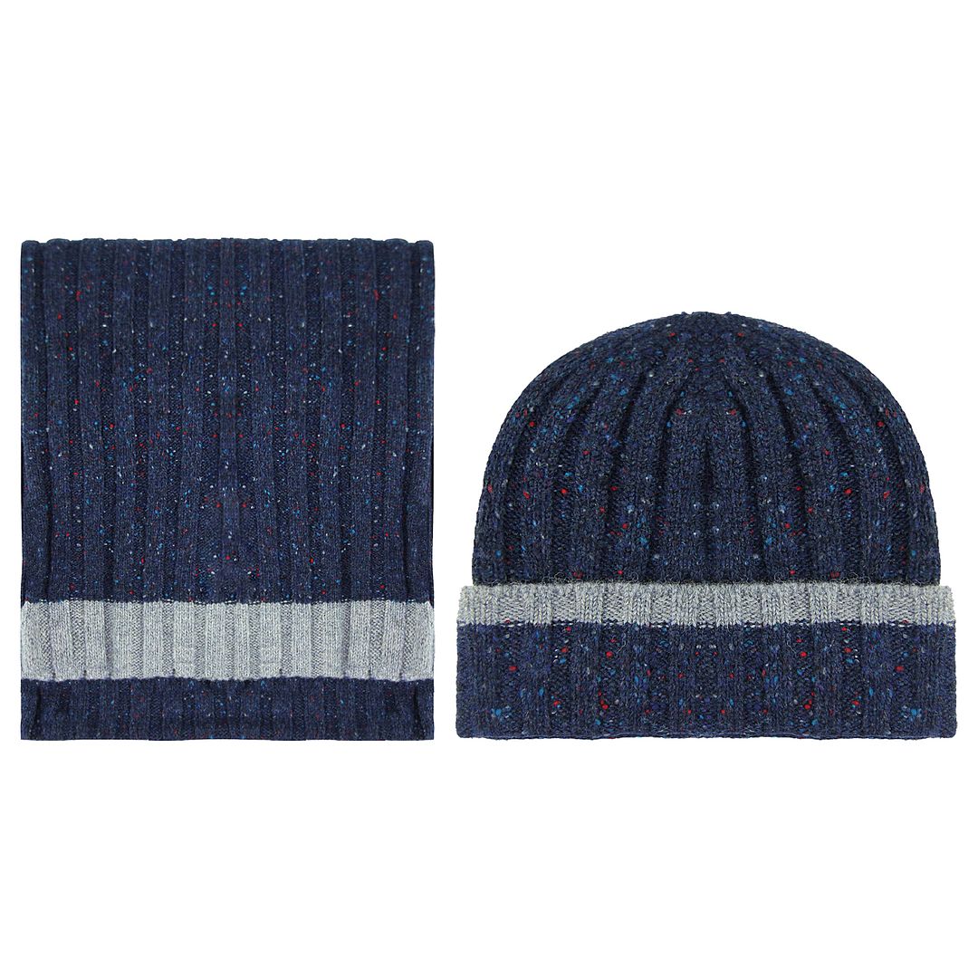 Hackett London Mens Navy Scarf Beanie Set