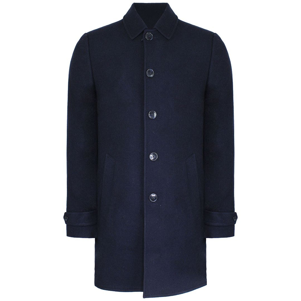 Hackett London Washed Wool Mens Navy Twill Coat