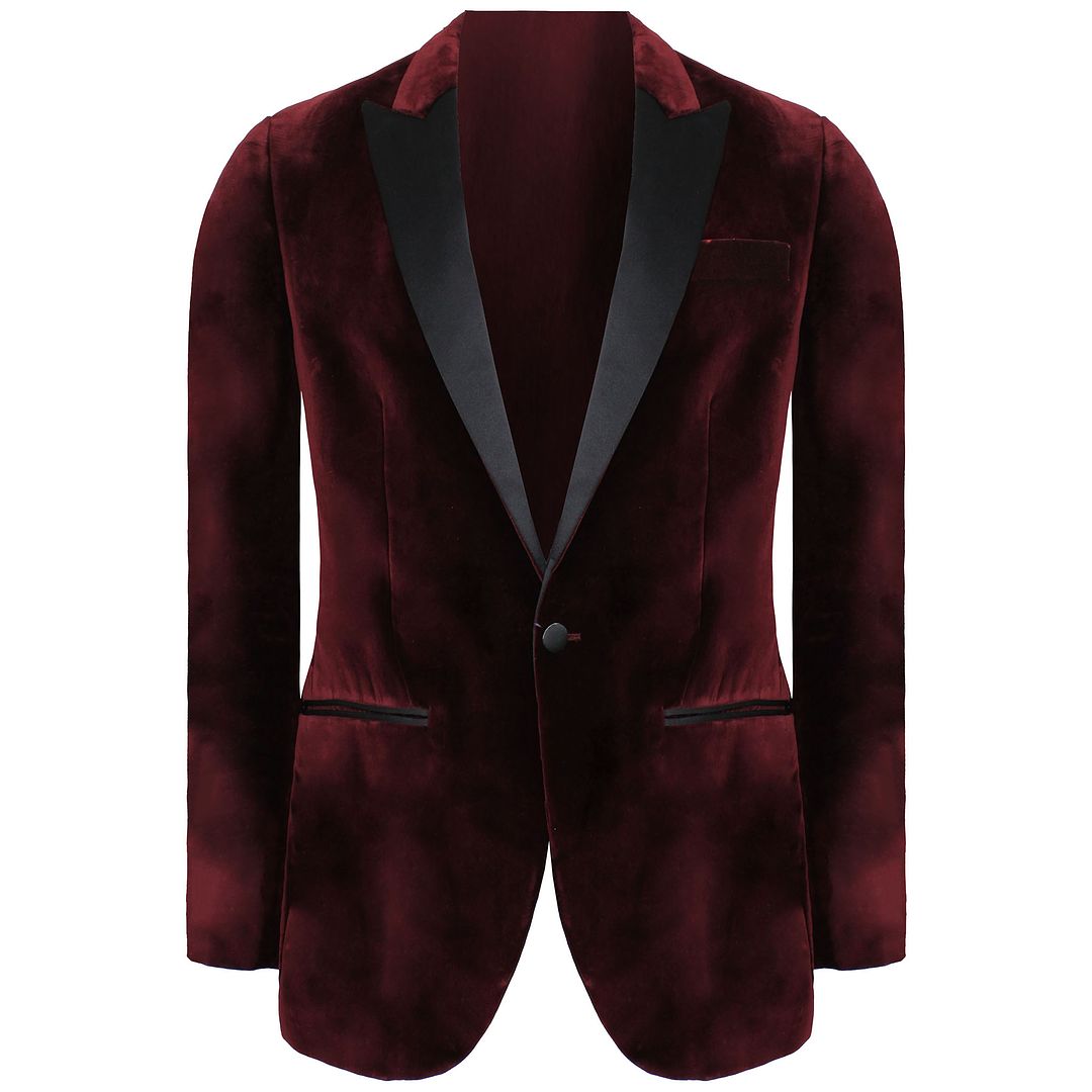 Hackett London Peak Lapel Mens Wine Velvet Blazer