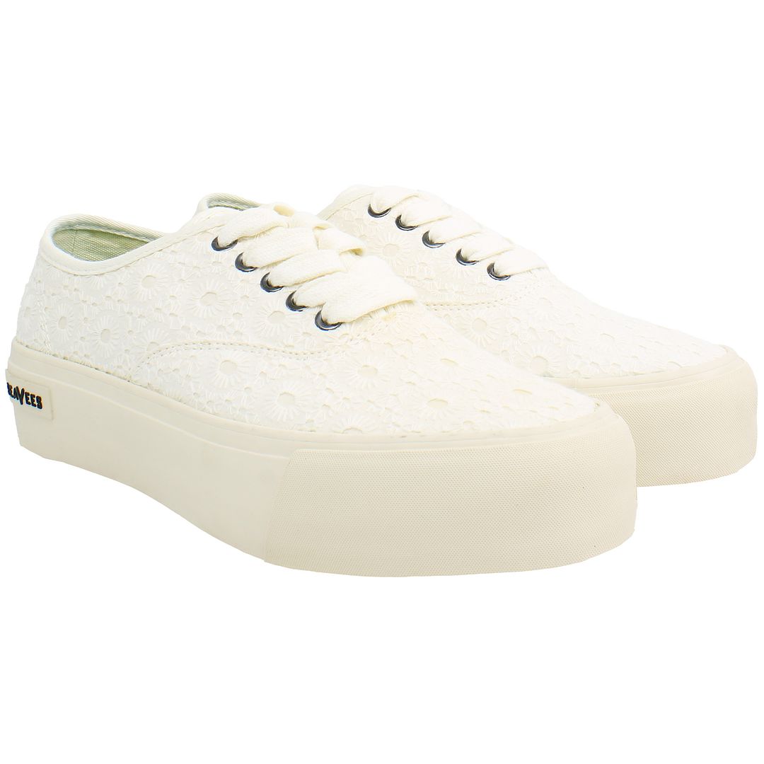 Seavees Legend Platform Embroidery Womens White Shoes