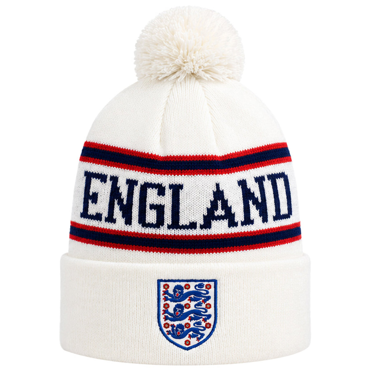 Mitchell & Ness Jacquard Script Pom Knit White Beanie