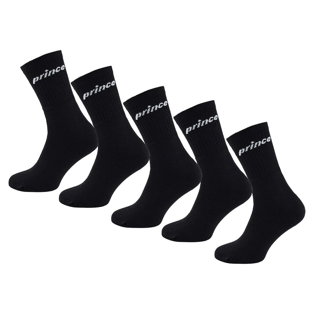 Prince 5-Pack Tennis Mens Black Cushioned Socks