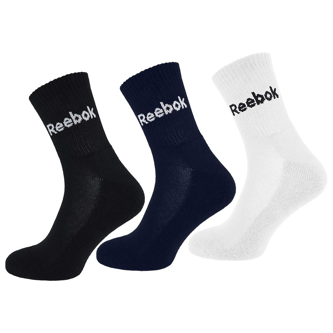 Reebok 3-Pack Logo Mens Black Navy White Crew Socks