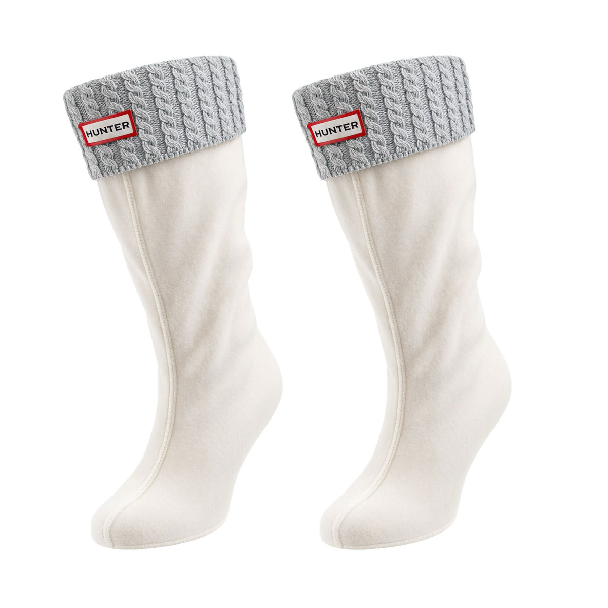 Hunter Mini Cable Tall White/Grey Boot Socks