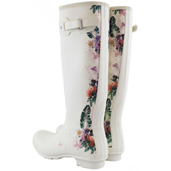 Hunter Tall Botanical Back Womens White Wellington Boots